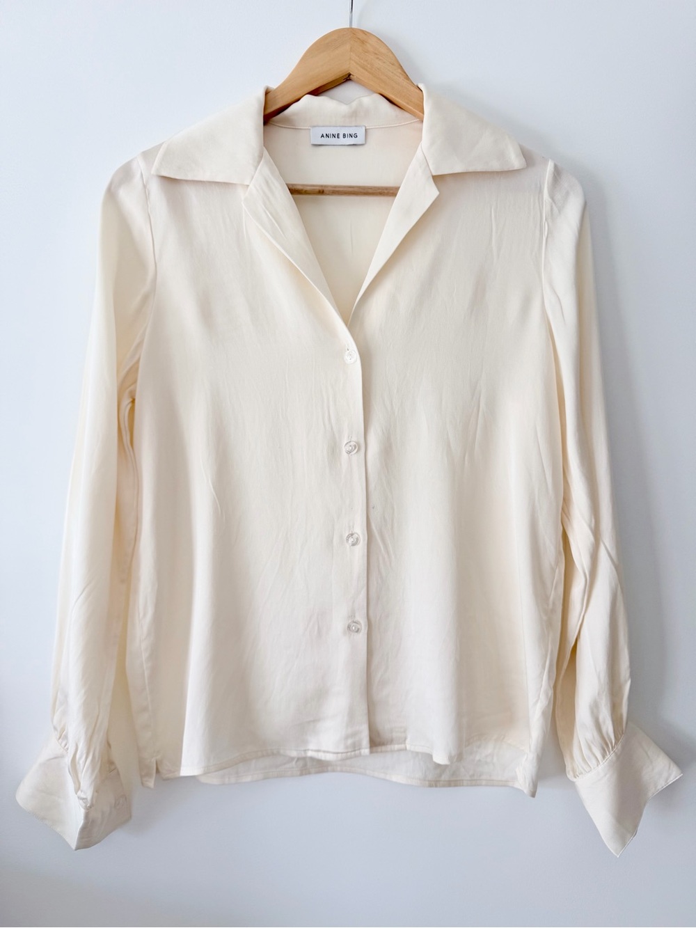 ANINE BING Cream Button-Down Silk Blouse